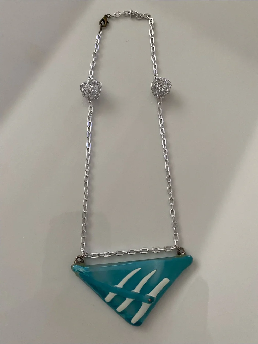 Handmade Turquoise Triangle Pendant Signed Necklace